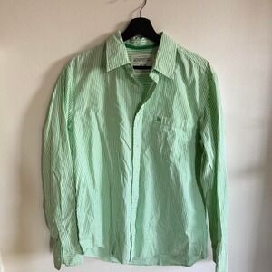 Aeropostale cotton preppy green and white striped button-up shirt